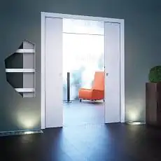 Комплект фурнитуры система (Пенал) Кассета Double Plaster 700+700/2400 (кассета - 1шт., двухсторонний доводчик для системы Пенал - 2шт., направляющая верхняя - 2шт., Направляющая под поводок А-3 1м. - 2шт.)